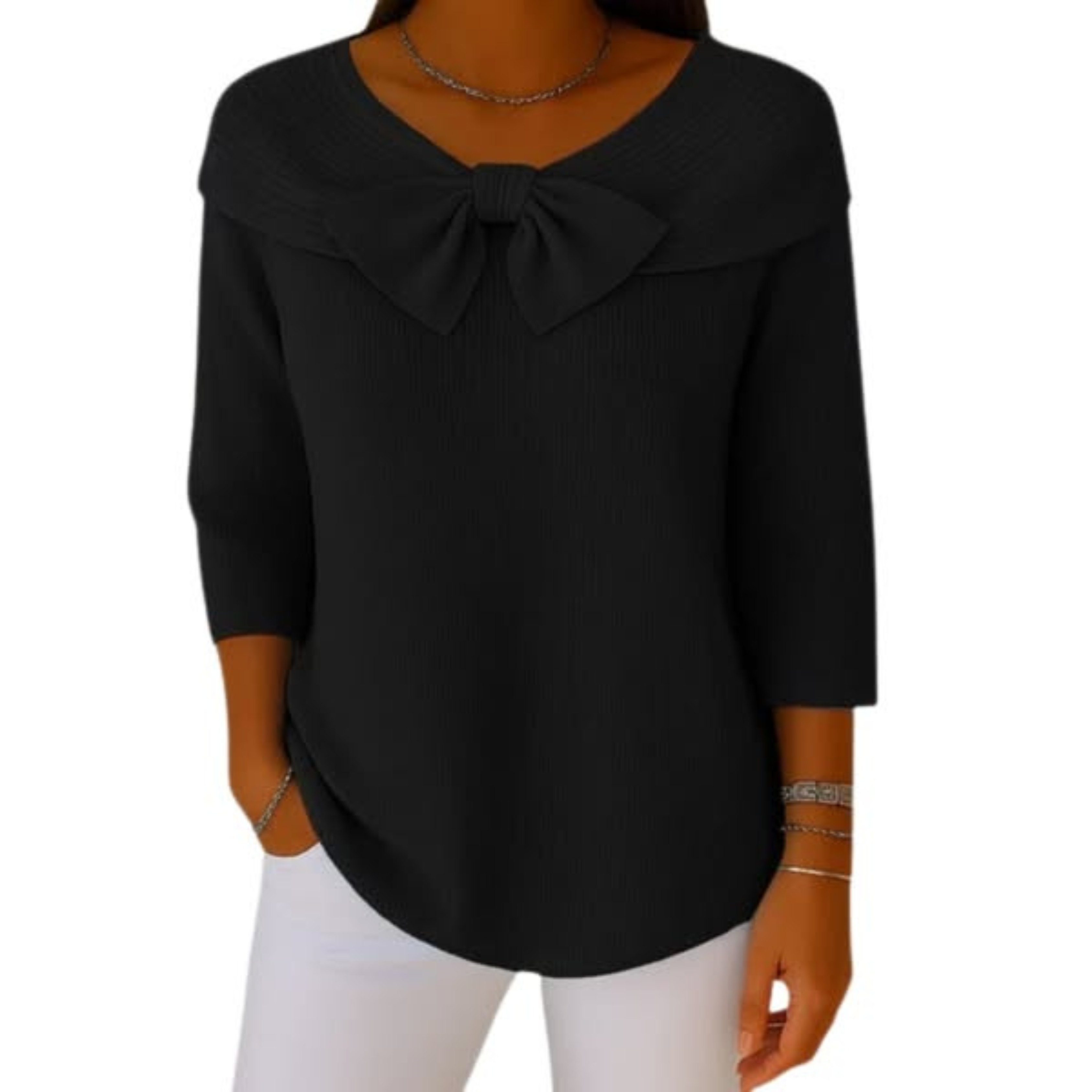 Serenna – Women's Sweater with Bow and Round Neckline