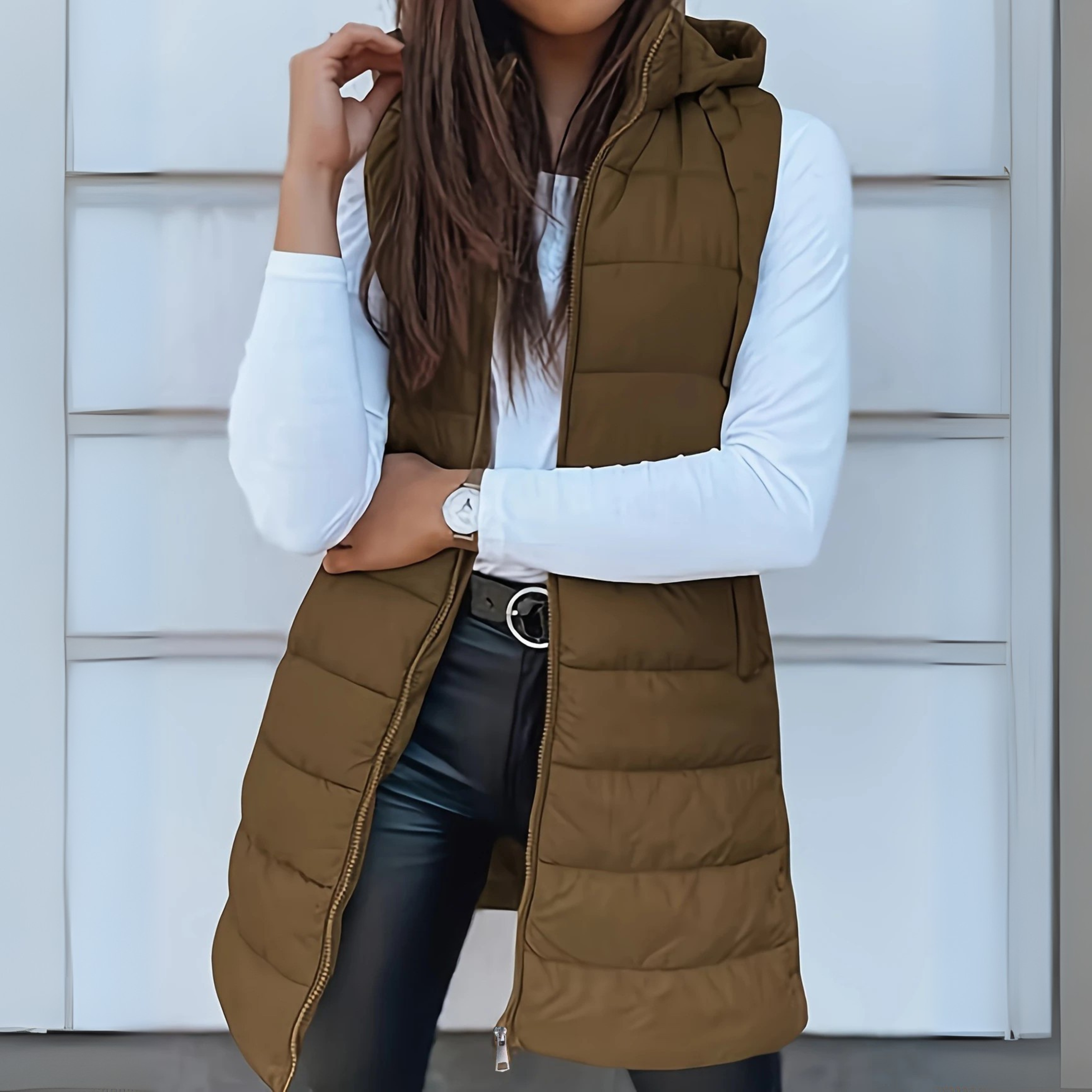 Fintan – Casual Sleeveless Hooded Long Puffer Vest