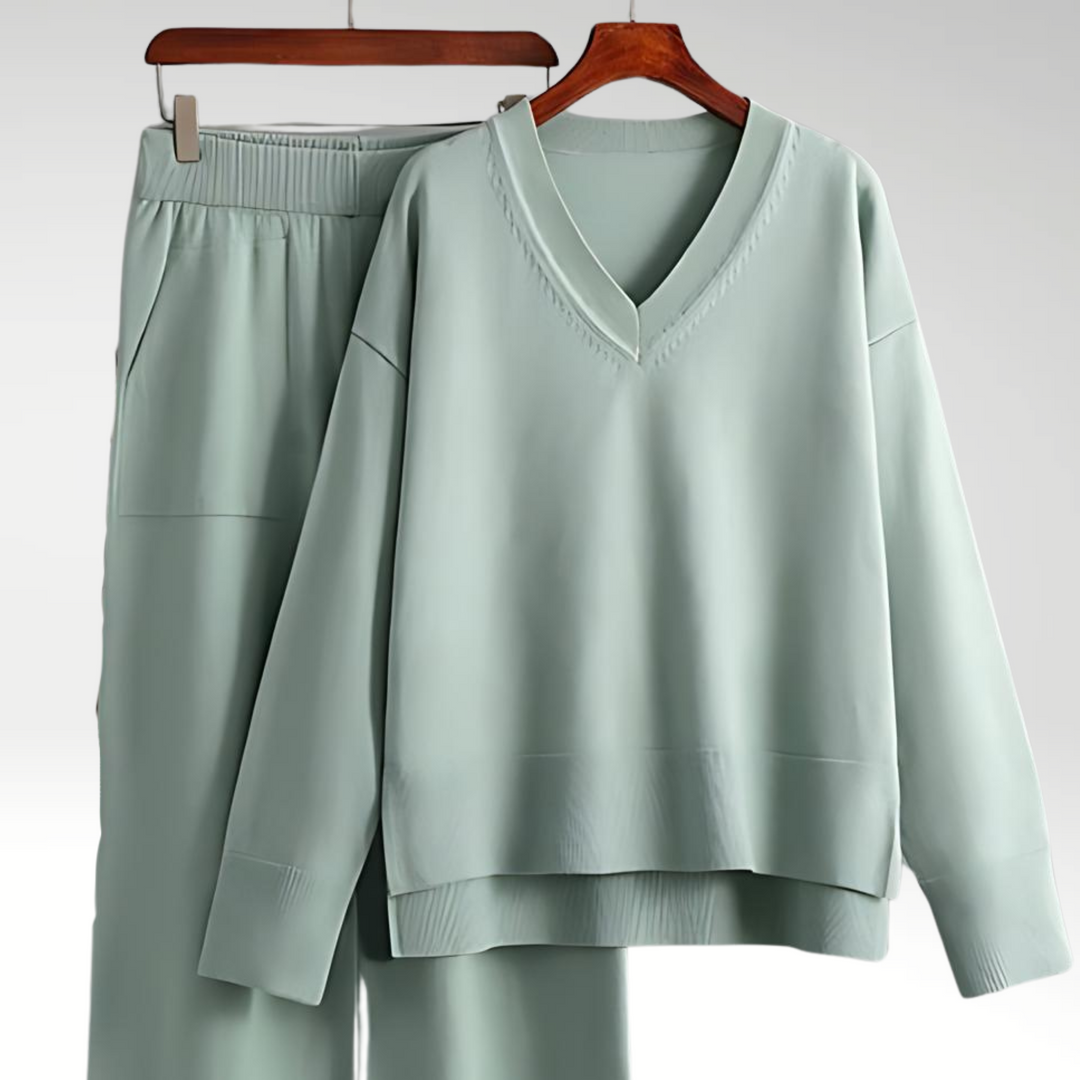 Emily | Elegant V-Neck Two-Piece Ensemble