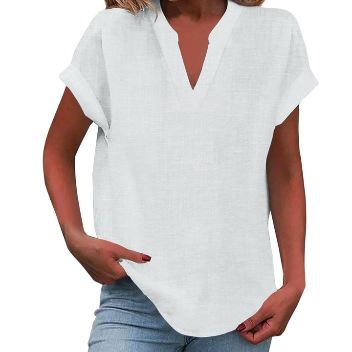 Women’s Casual Relaxed Short Sleeve V-Neck Blouse