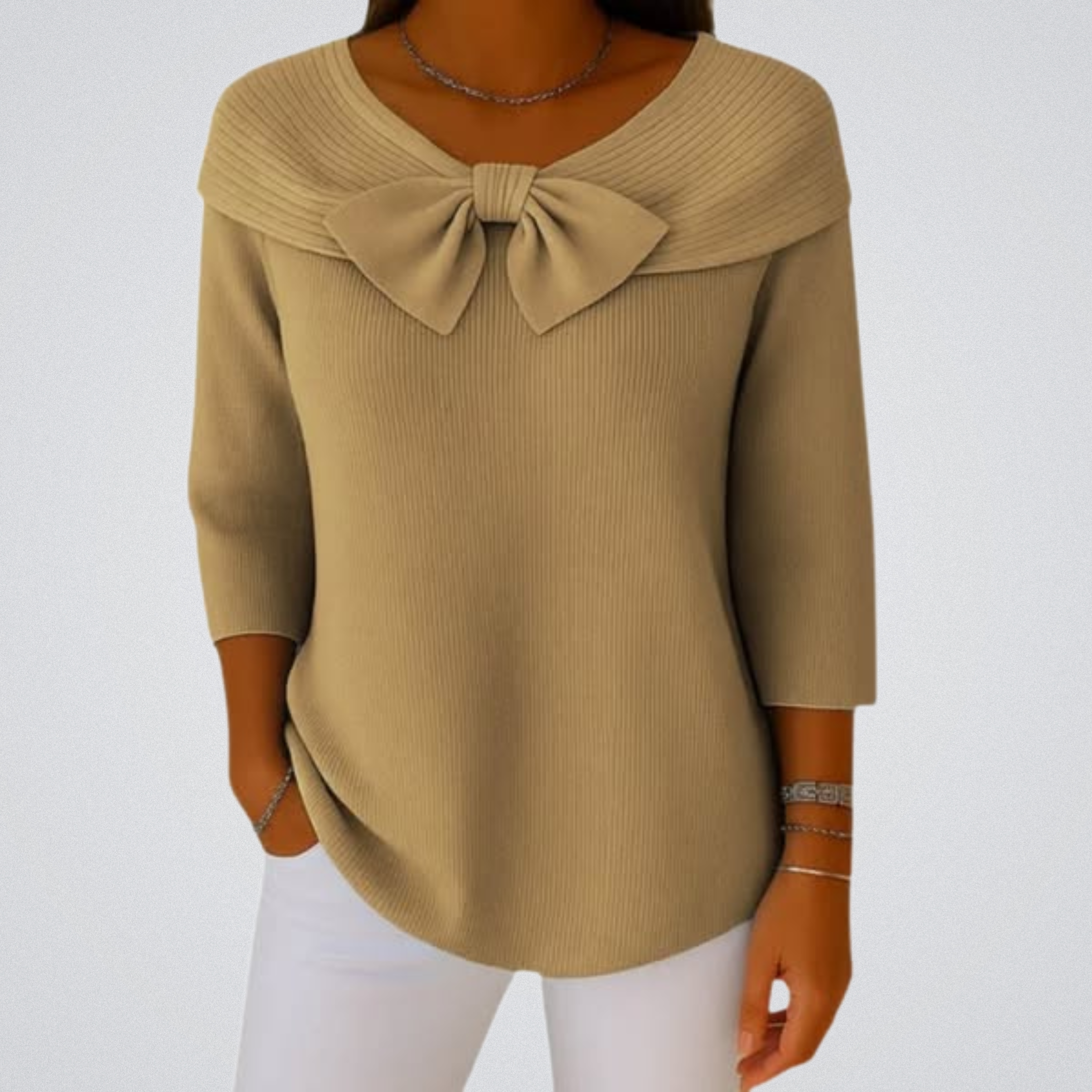 Serenna – Women's Sweater with Bow and Round Neckline