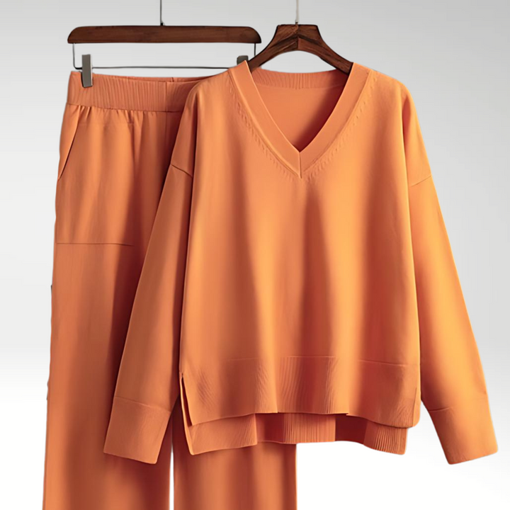 Emily | Elegant V-Neck Two-Piece Ensemble