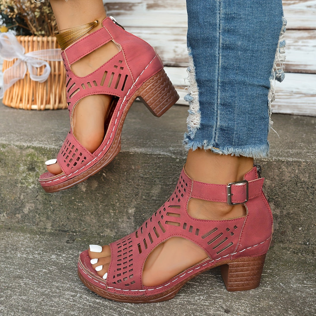 Elina | Cutout Block Heel Sandals