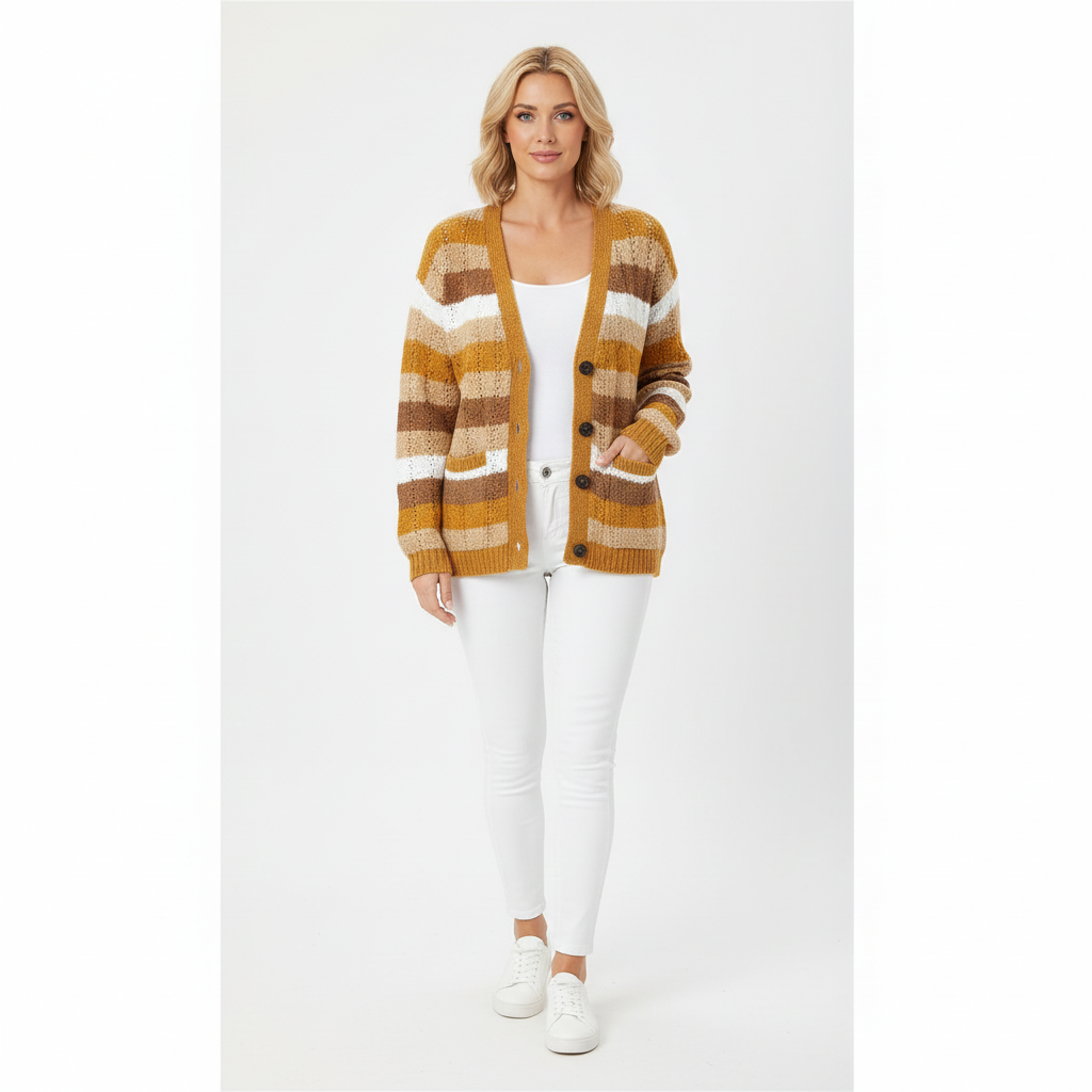 Tova | Brown Striped Cardigan