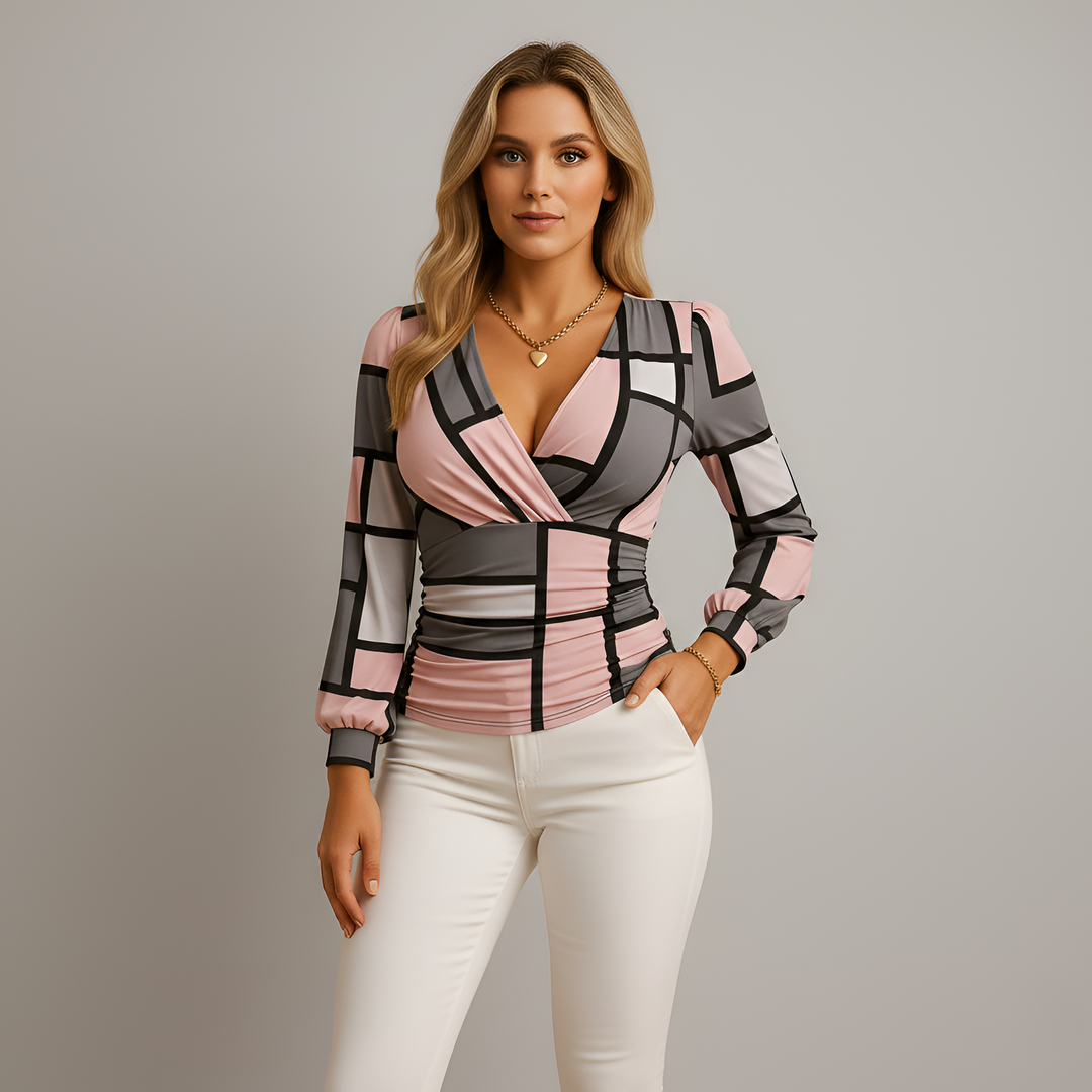 Elegant Ruched V-Neck Long Sleeve Blouse for Women