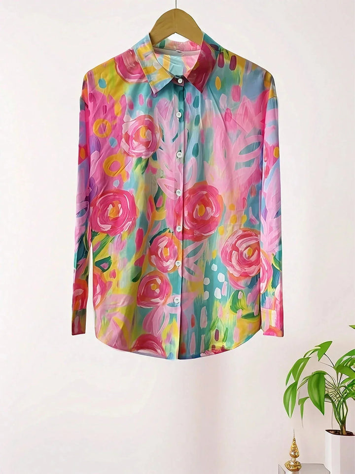 Women’s Printed Long Sleeve Button Up Blouse