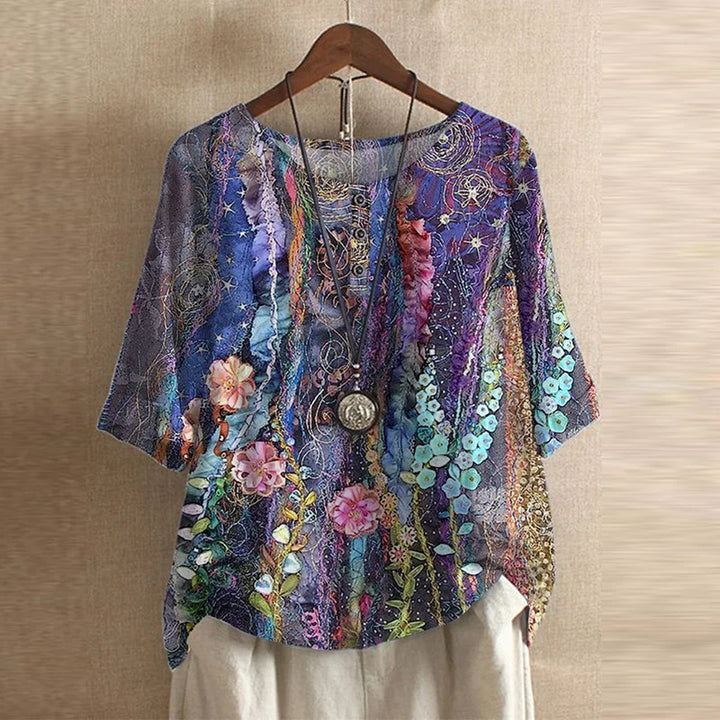 Women’s Vintage Floral Print Loose Fit Blouse