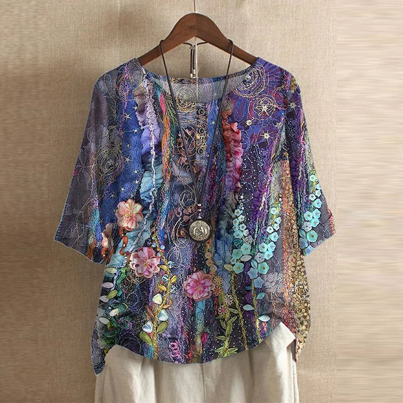 Women’s Vintage Floral Loose Fit  Boho Blouse