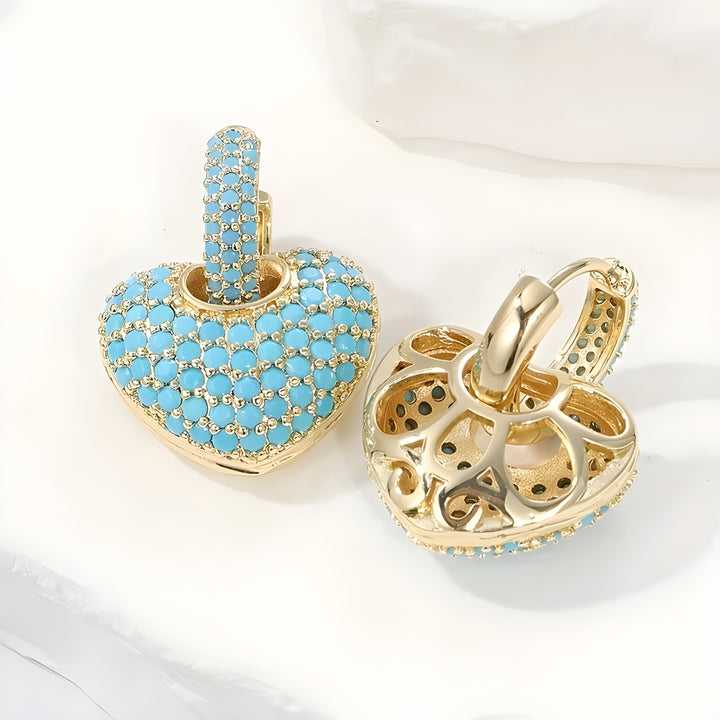 Turquoise Heart Pavé Drop Earrings