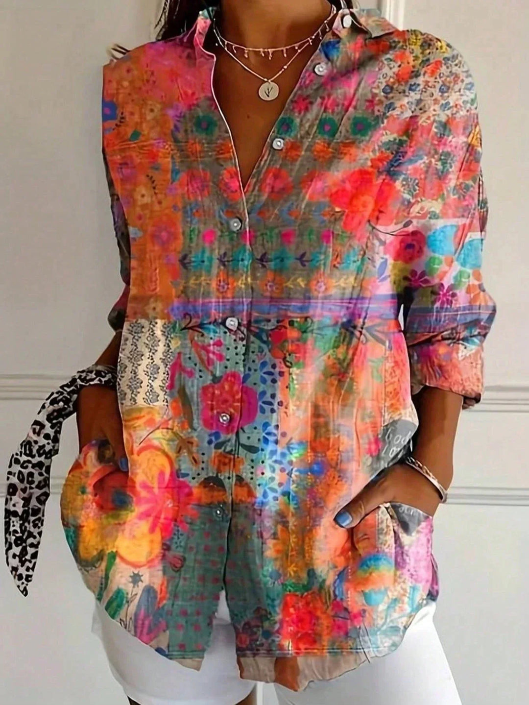 Women’s Printed Long Sleeve Button Up Blouse