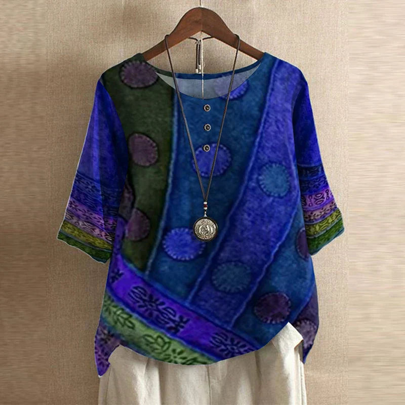 Women’s Vintage Floral Print Loose Fit Blouse