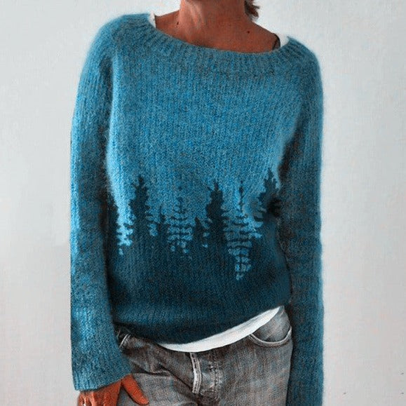 Women’s Casual Knit Sweater Cozy Printed Pullover
