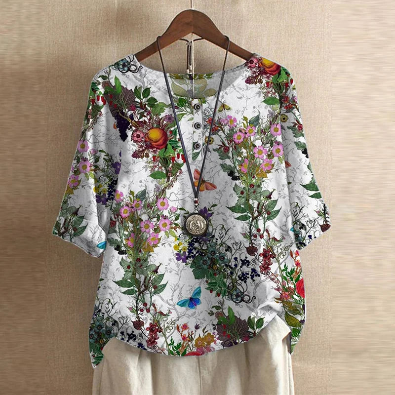 Women’s Vintage Floral Loose Fit  Boho Blouse
