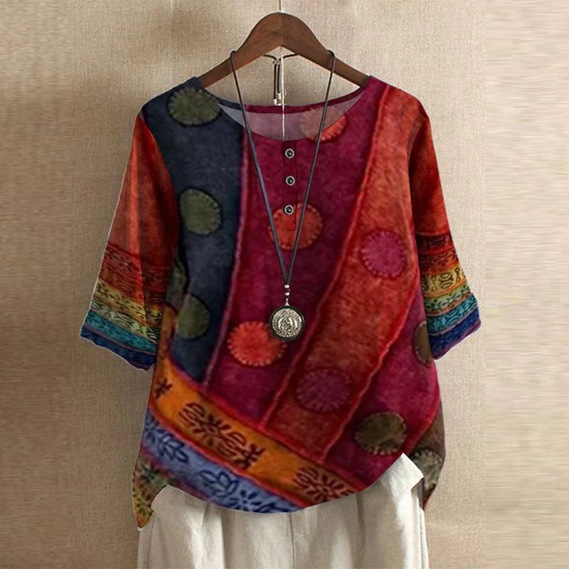 Women’s Vintage Floral Print Loose Fit Blouse
