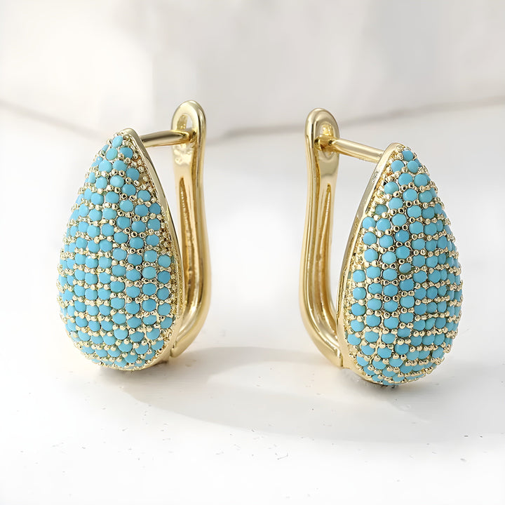 Turquoise Pavé Teardrop Hoop Earrings