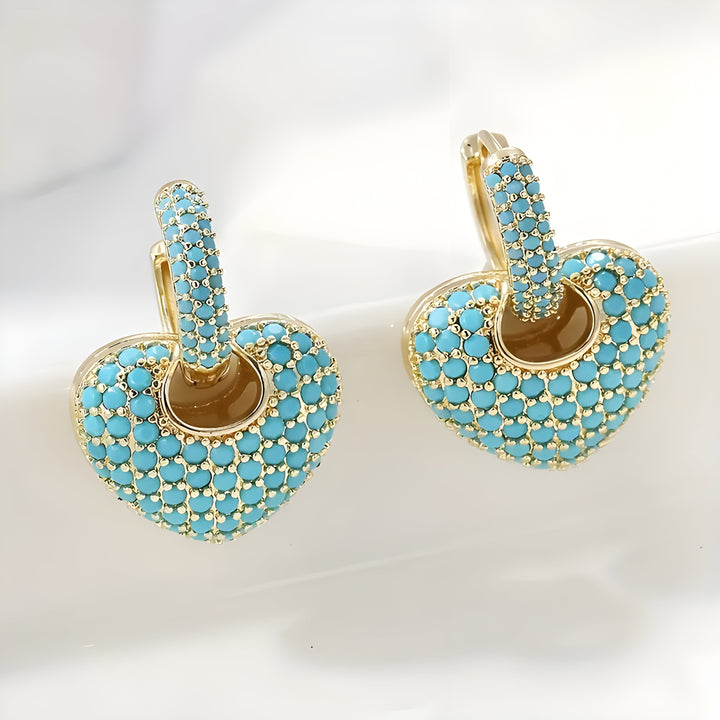 Turquoise Heart Pavé Drop Earrings