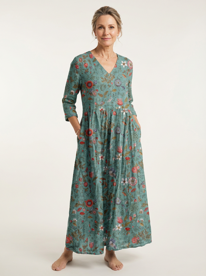 Elara | Retro Floral Pattern Dress