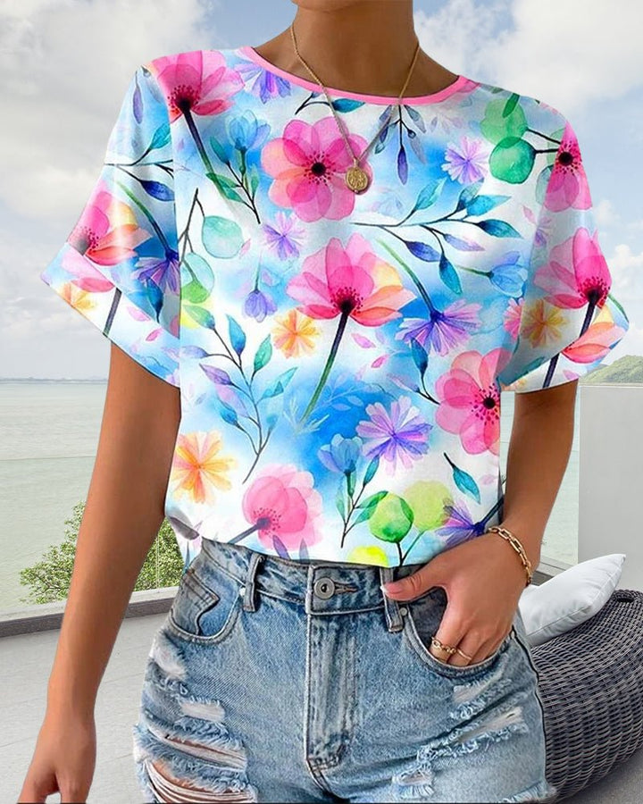 Aliar | Floral Crew Neck Blouse
