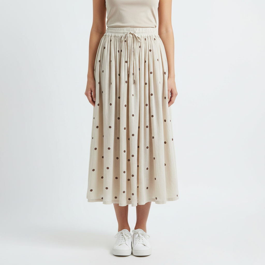 Playful Polka Dot Maxi Skirt Made of Cotton-Linen