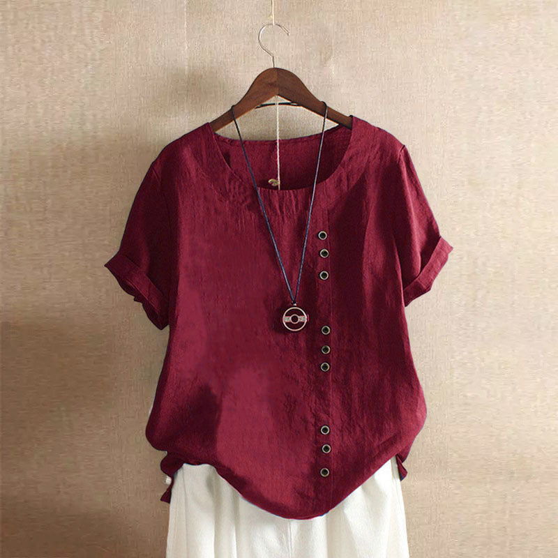 Alina | Casual Button Detail Short Sleeve Top
