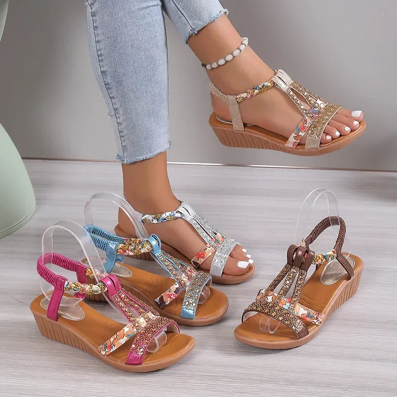 Seraphina | Boho Beaded Wedge Sandals