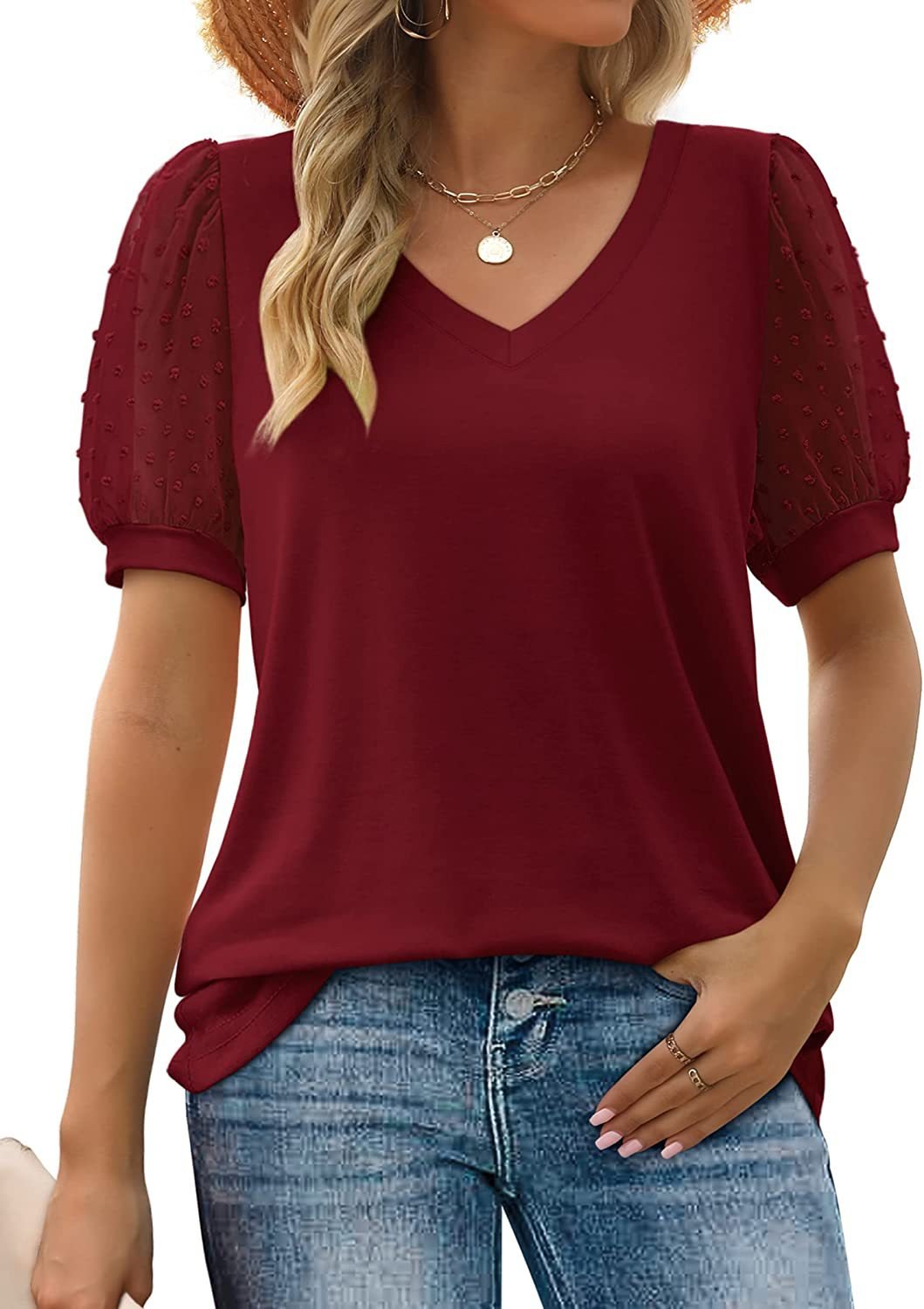 Jessica - Puff-Sleeve V-Neck Top