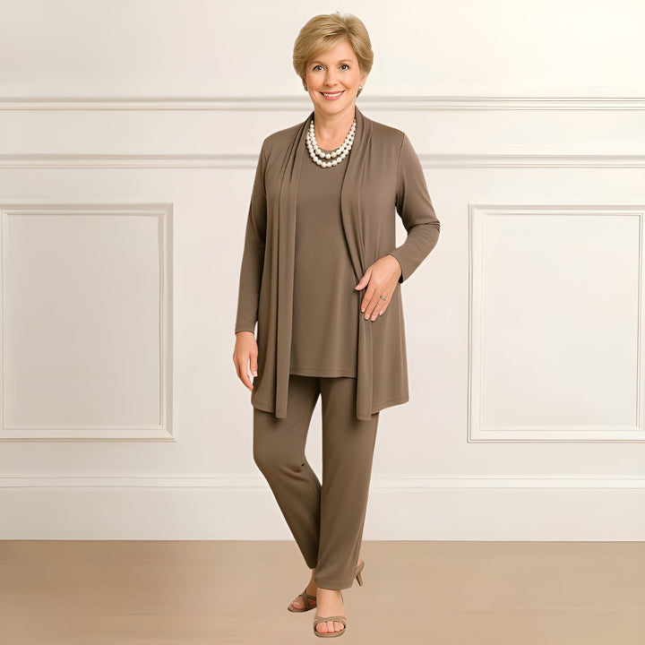 Women's Three-Piece Set  |  Long Sleeve Top Open Cardigan Pants