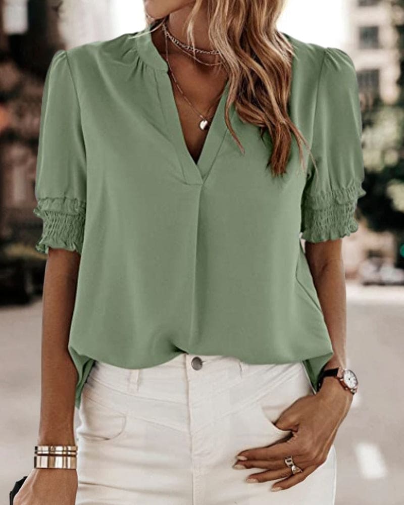 Elegant V-Neck Chiffon Women’s Blouse