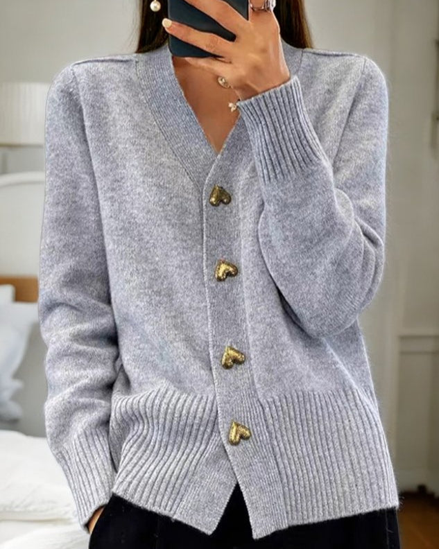 Liorah™ - Elegant Heart Button Cardigan